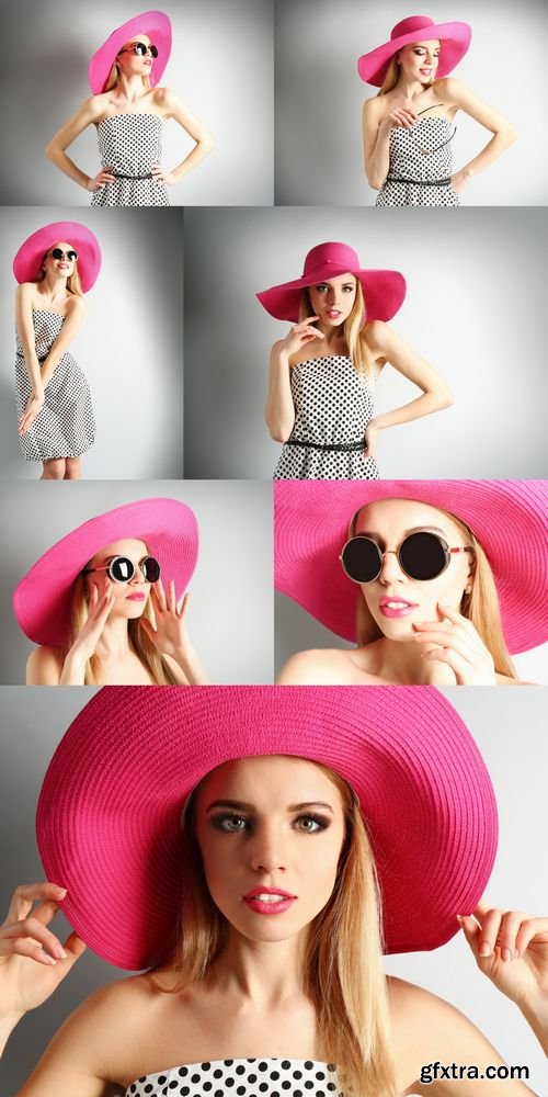 Stock Photos - Expressive Young Model in Pink Hat with Sunglasses