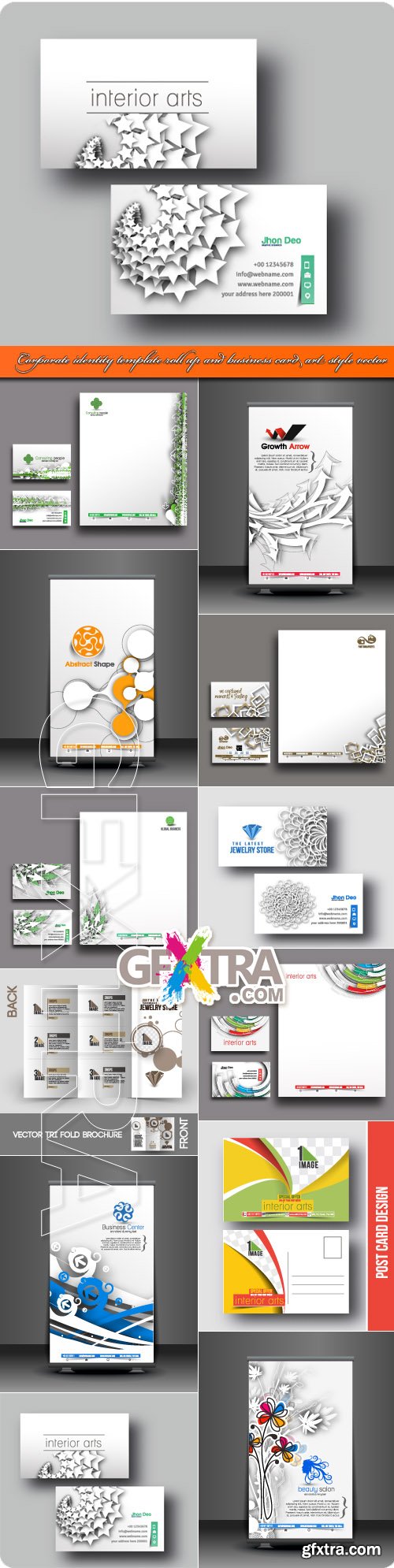 Corporate identity template roll up and business card art style vector