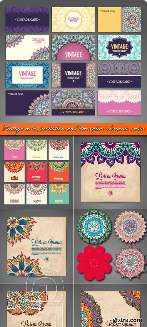 Vintage card invitation and decorative elements vector