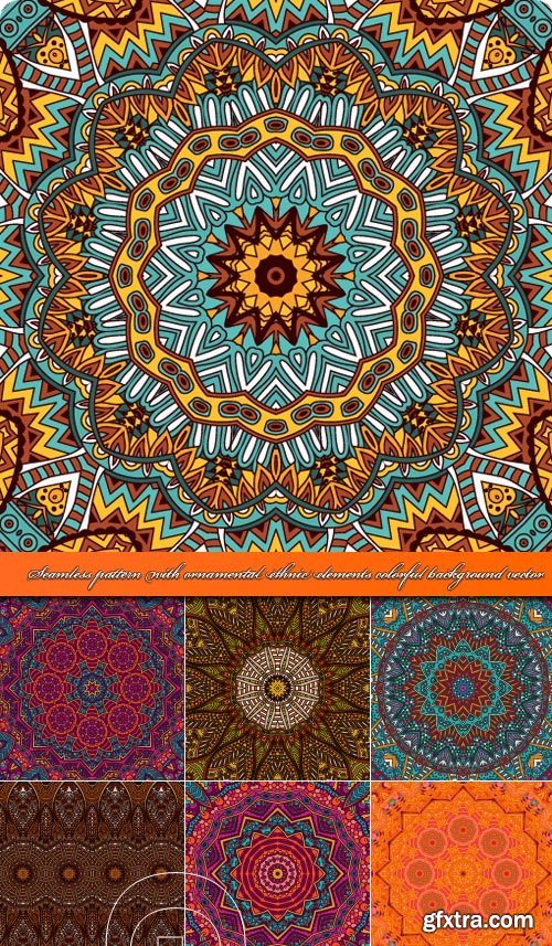 Seamless pattern with ornamental ethnic elements colorful background vector