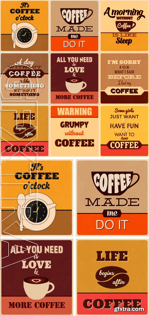 Stock Vectors - Retro Typographic Coffee Themed Poster Design Set