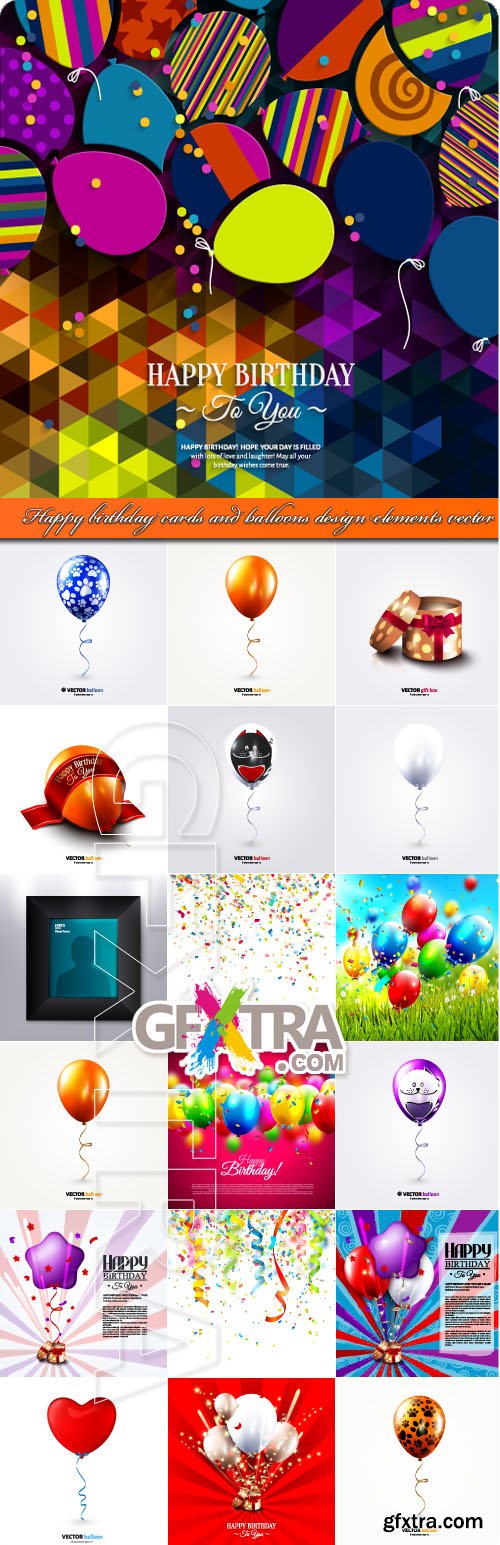 Happy birthday cards and balloons design elements vector