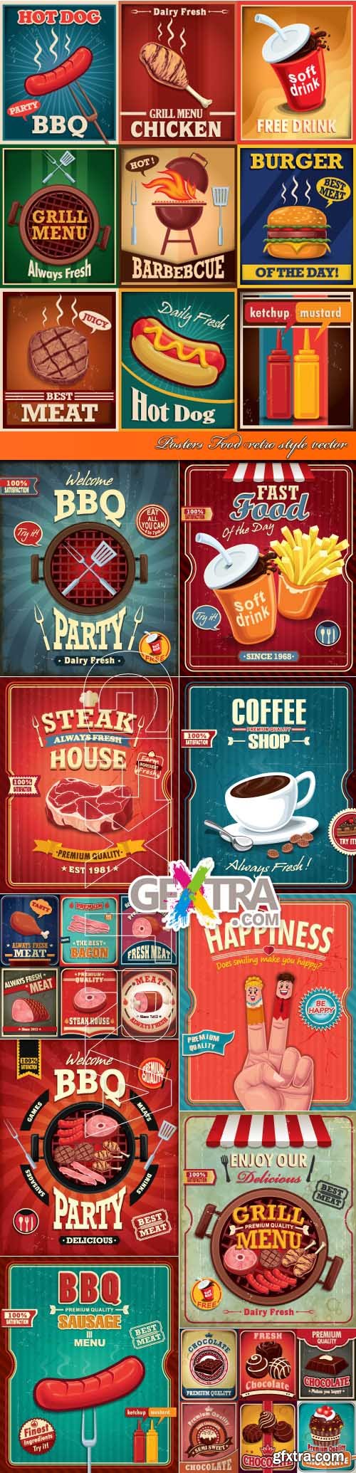 Posters Food retro style vector