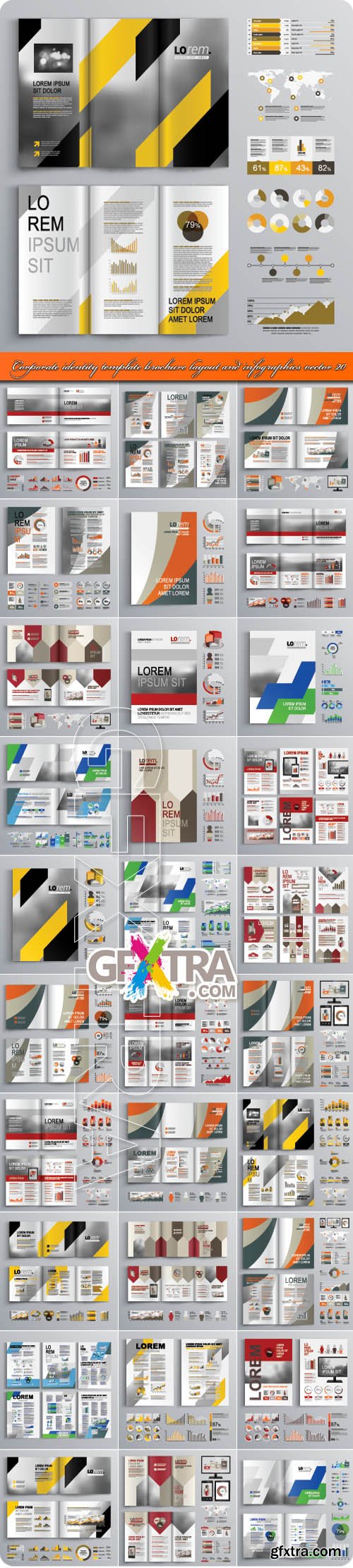 Corporate identity template brochure layout and infographics vector 20