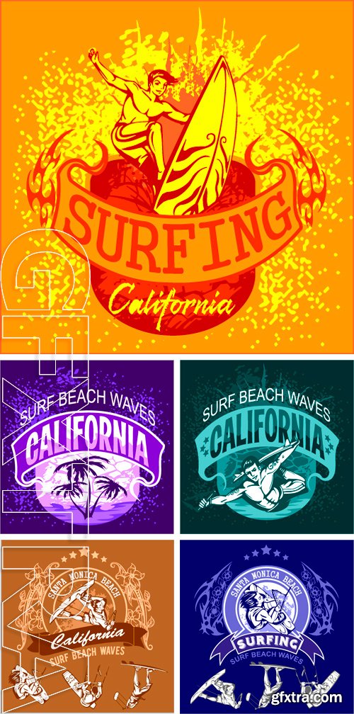 Stock Vectors - Surfing - vector label and elements