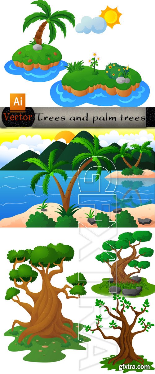 Palm trees and trees in Vector