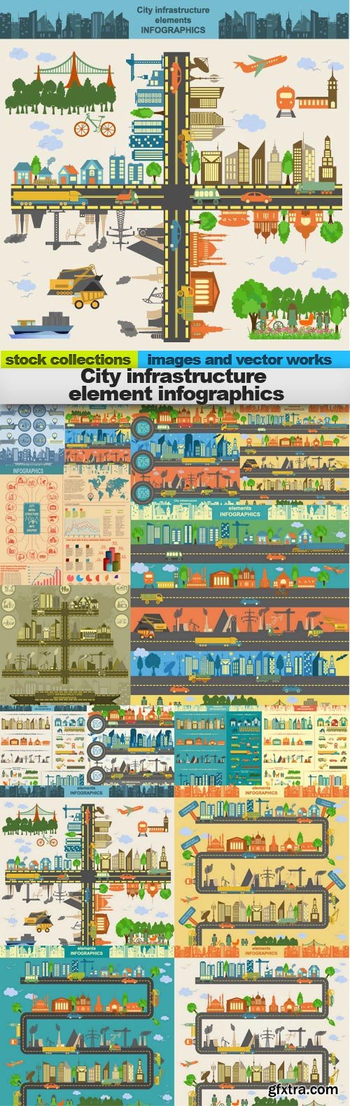 City infrastructure element infographics, 15 x EPS