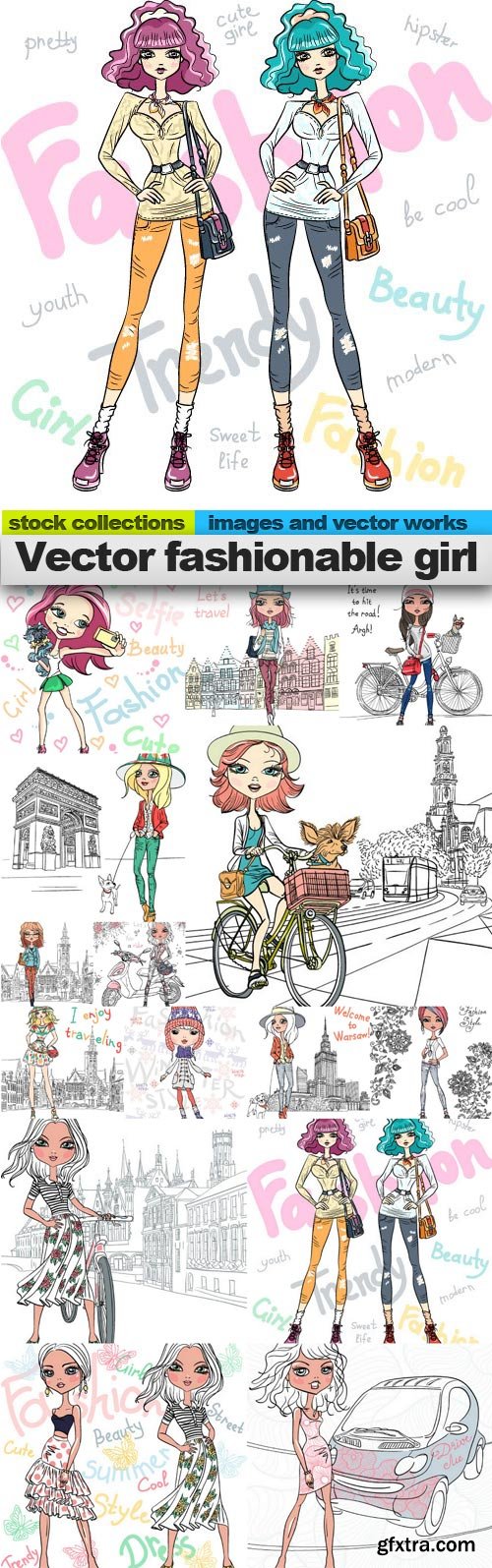 Vector fashionable girl, 15 x EPS