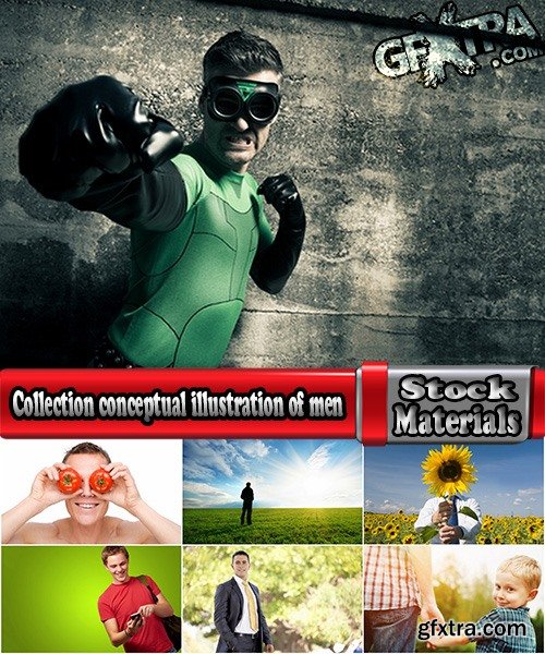 Collection conceptual illustration of men on a green background romantic loser super hero fighter 25 HQ Jpeg
