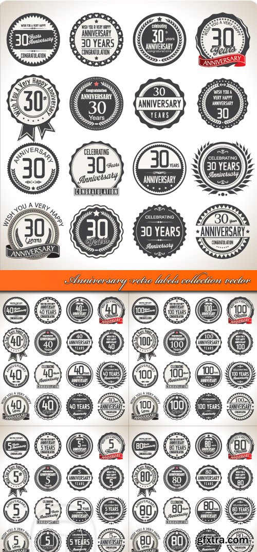 Anniversary retro labels collection vector