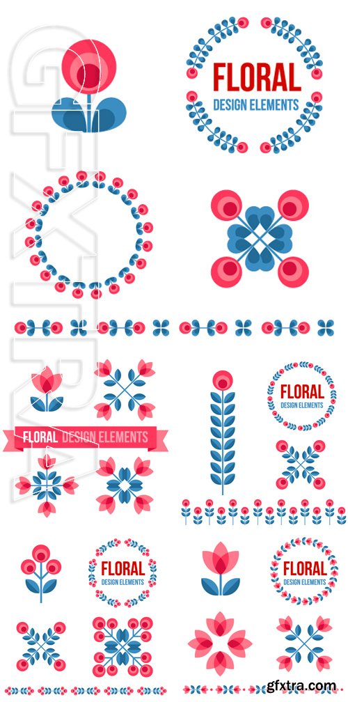Stock Vectors - Set of design elements - flowers and floral ornamented borders with