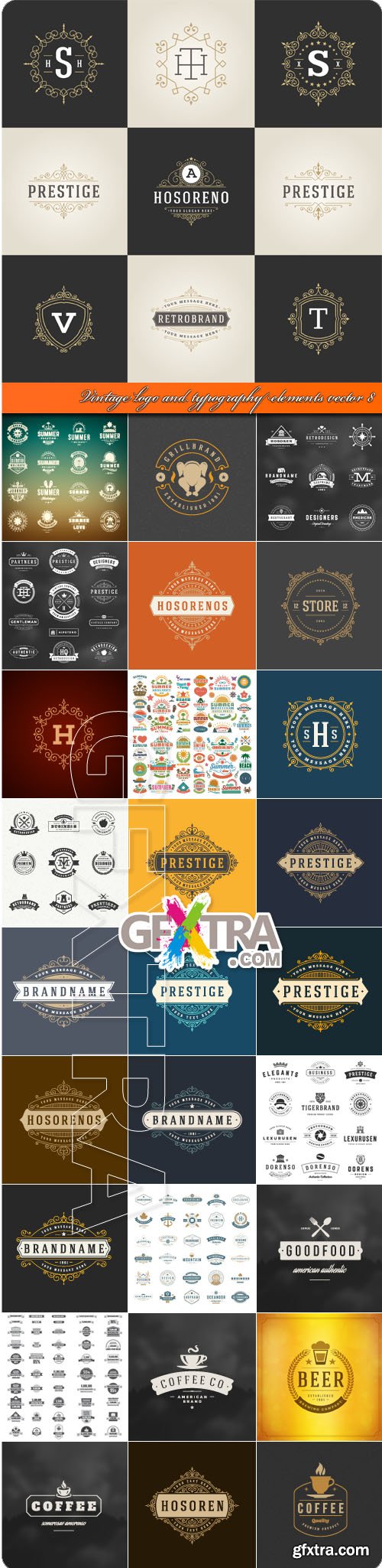 Vintage logo and typography elements vector 8