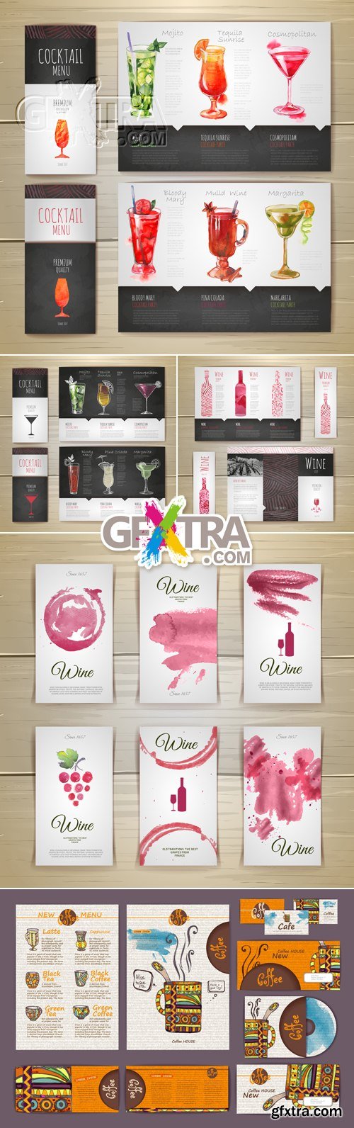 Wine & Cocktails Templates Vector