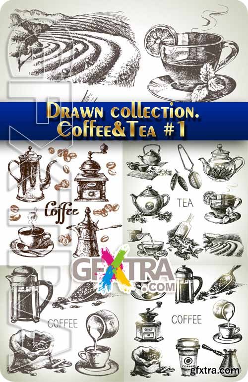 Hand drawn collection. Coffee and tea #1 - Stock Vector