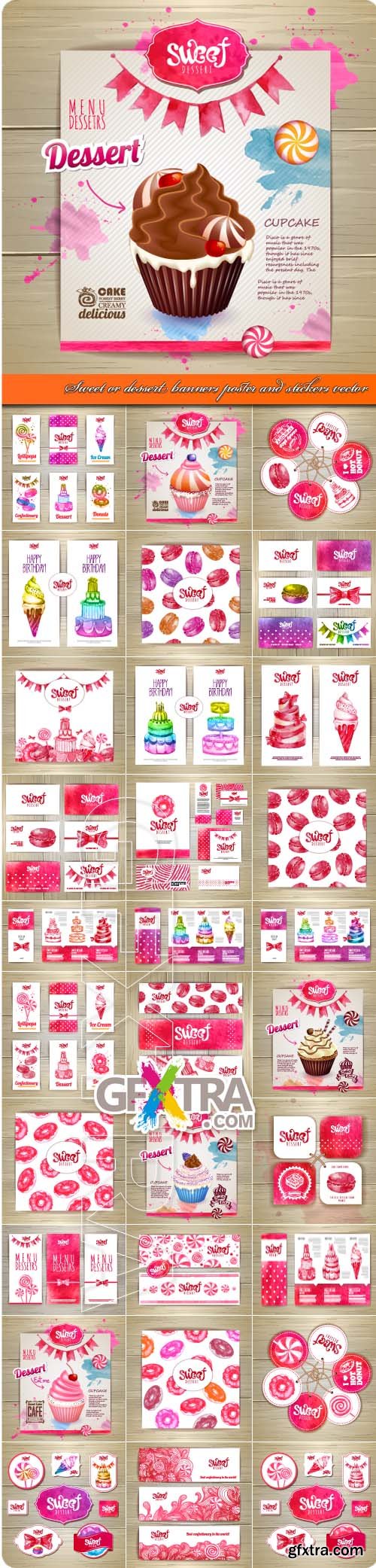 Sweet or dessert banners poster and stickers vector