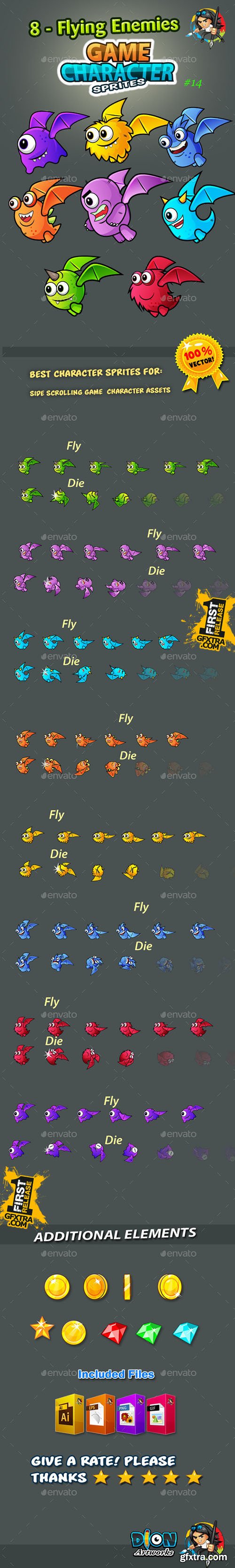 GraphicRiver 8 Flying Monster Enemies Character Sprites