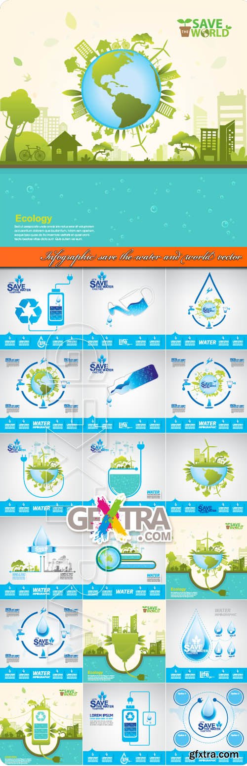 Infographic save the water and world vector