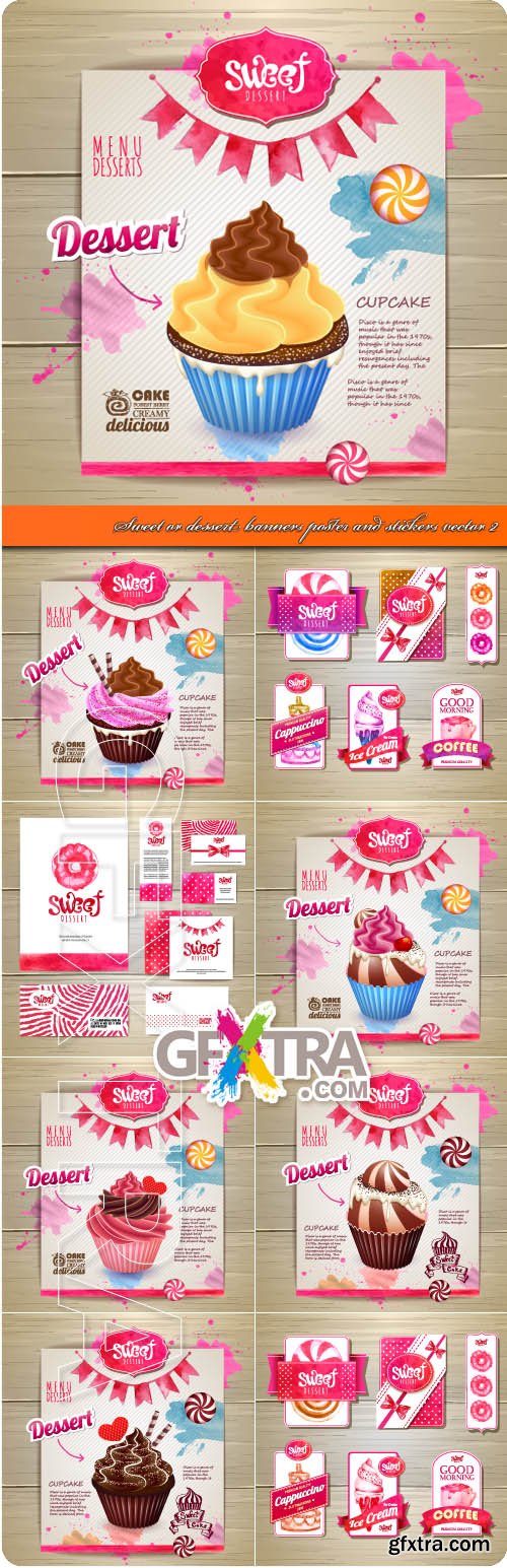 Sweet or dessert banners poster and stickers vector 2