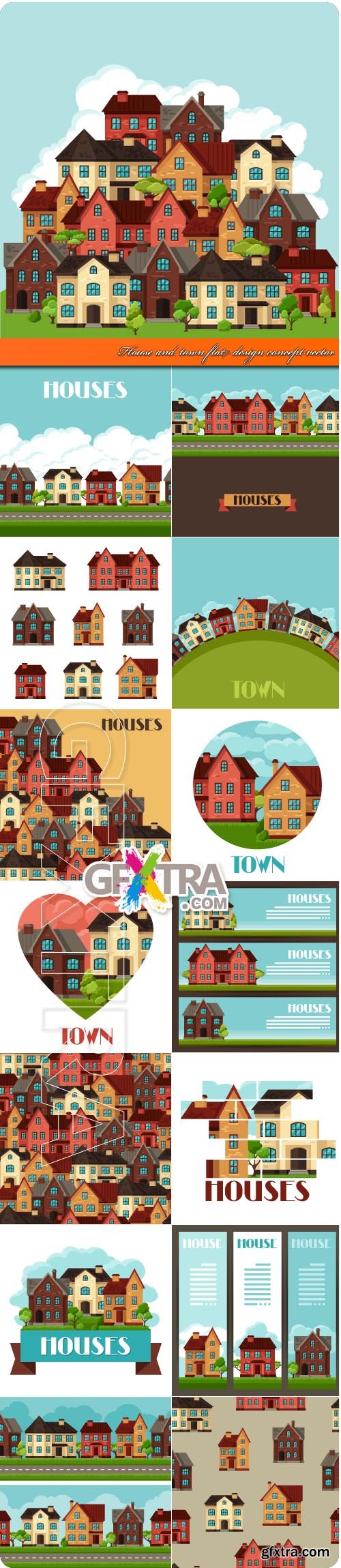 House and town flat design concept vector