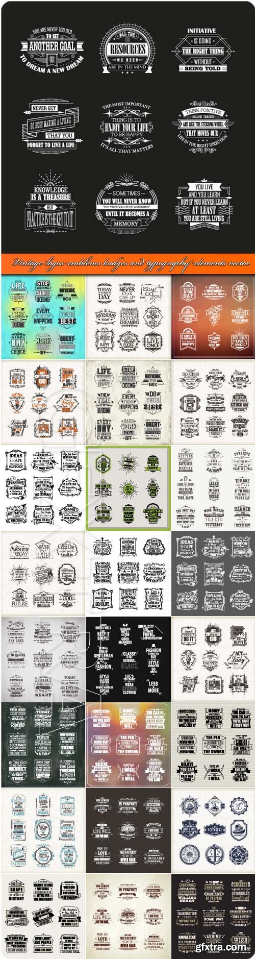 Vintage logos emblems badges and typography elements vector