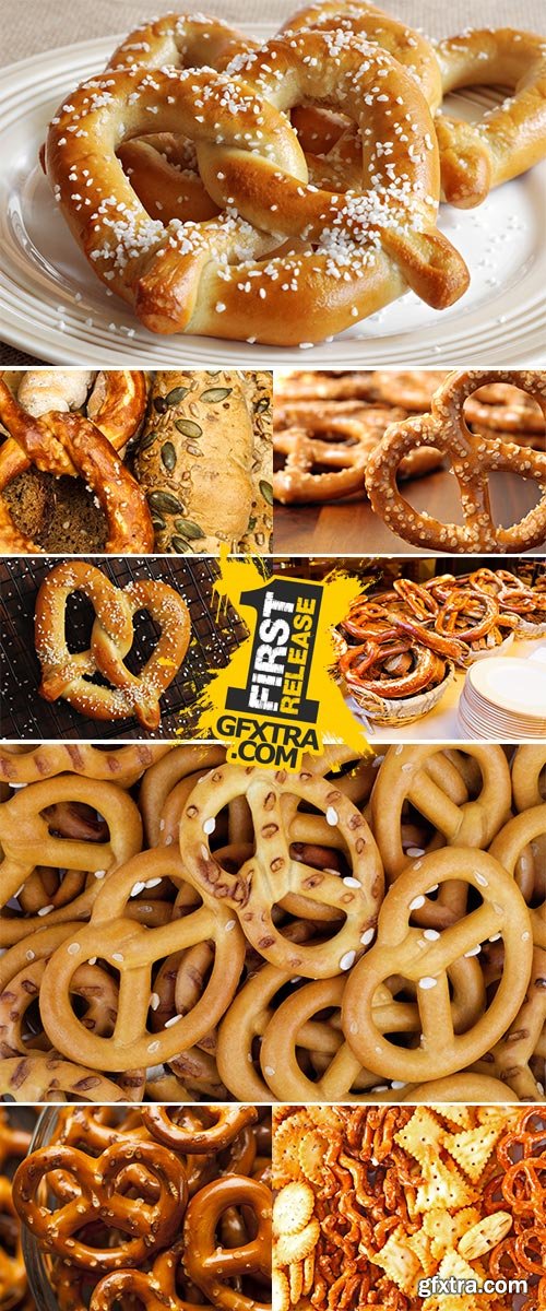 Stock Photo: Baked salted wheat pretzels with sesame seeds