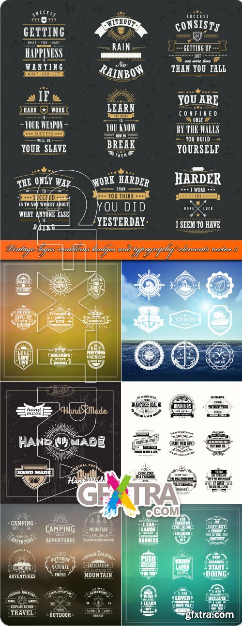 Vintage logos emblems badges and typography elements vector 3
