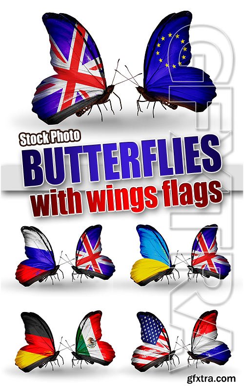 Two butterflies with flags - UHQ Stock Photo