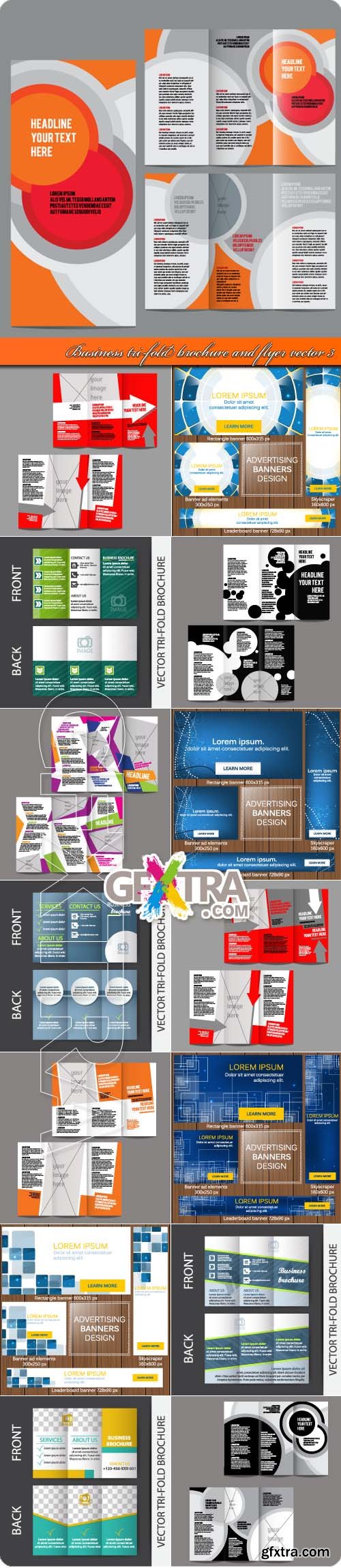 Business tri-fold brochure and flyer vector 3