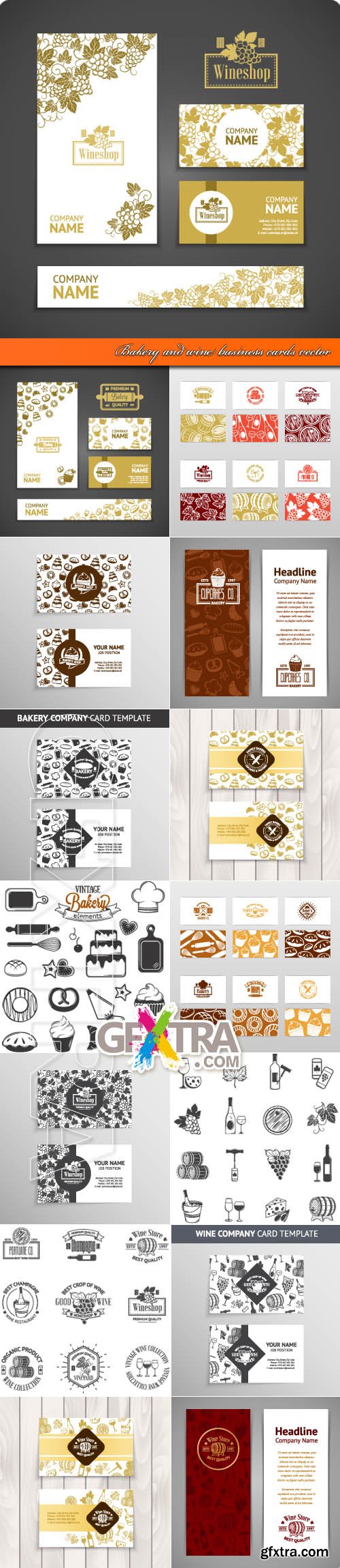 Bakery and wine business cards vector