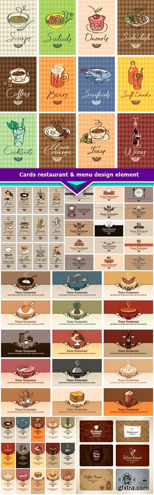 Cards restaurant & cafe design element 6x EPS