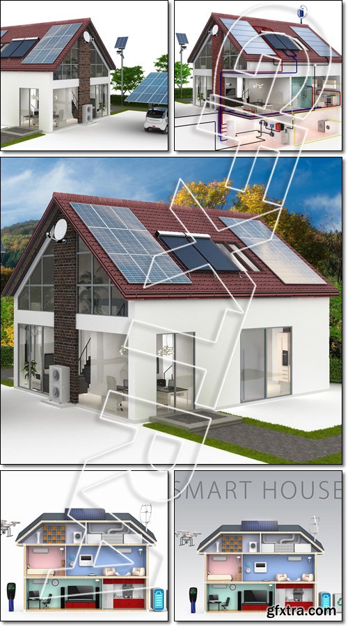 Smart house concept with energy efficient appliance. Energieversorung am Einfamilienhaus - Stock phot