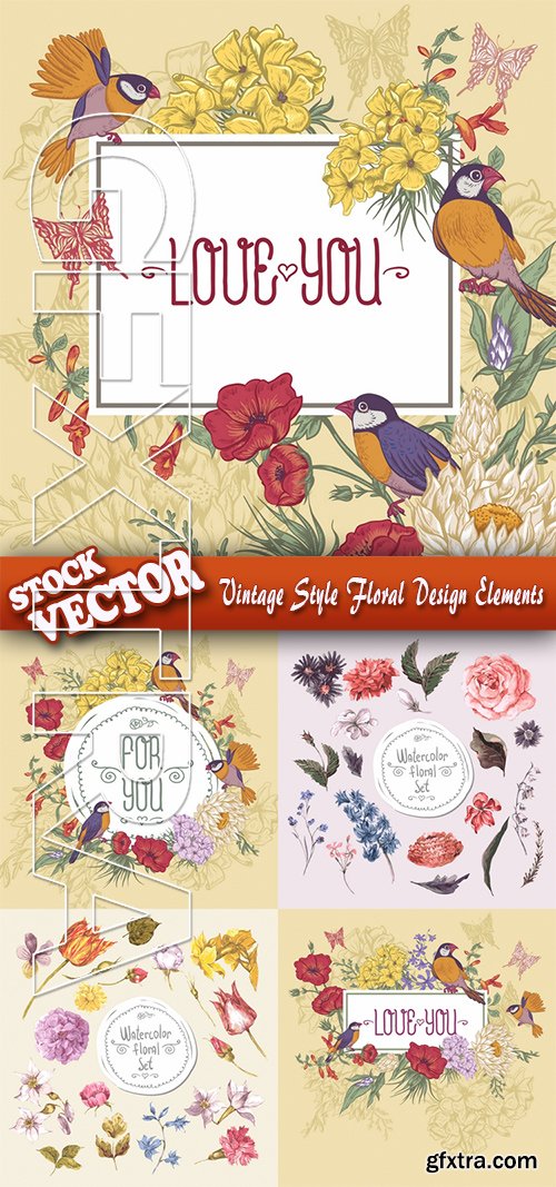 Stock Vector - Vintage Style Floral Design Elements