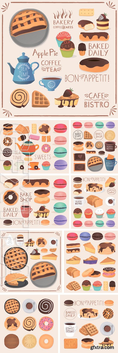 Stock Vectors - Set of chocolate sweets, cakes and other chocolate food