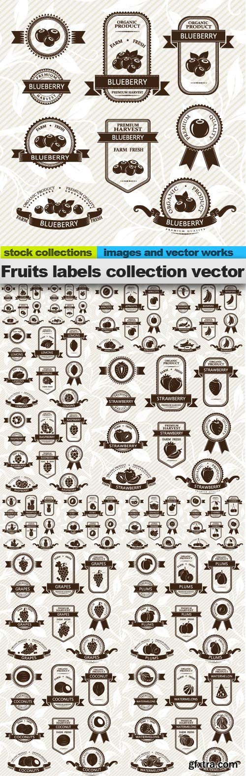 Fruits labels collection vector,  15 x EPS