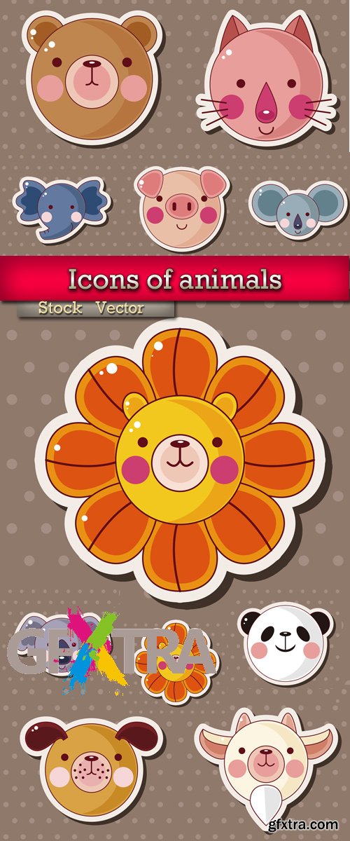 Icons and animals in Vector