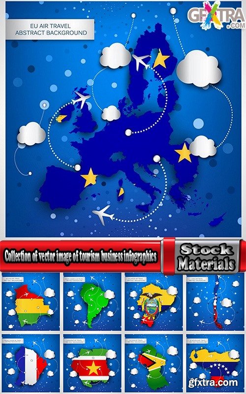 Collection of vector image of tourism business infographics different countries travel 25 Eps