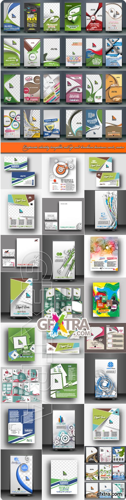 Corporate identity template roll up and brochure business card vector