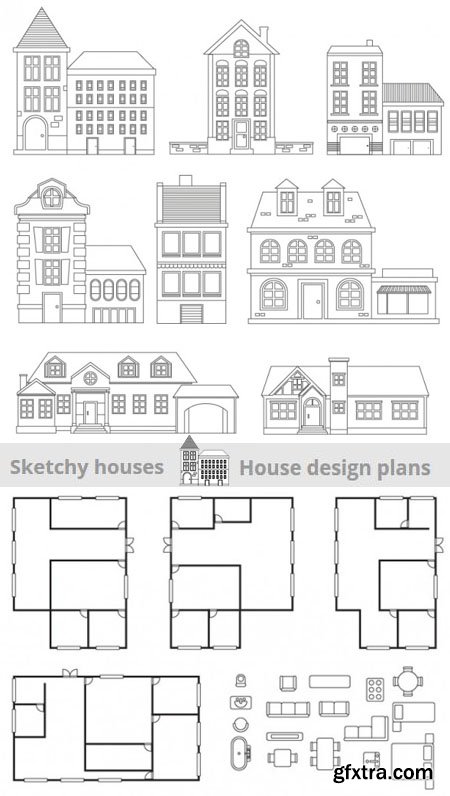 Sketchy Houses & House Design Plans in Vector
