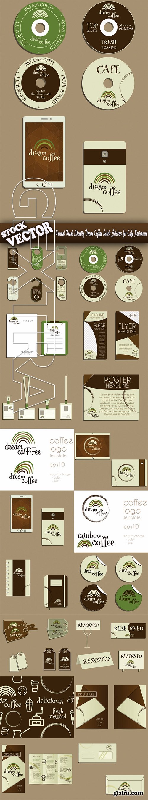 Stock Vector - Unusual Brand Identity Dream Coffee Labels Stickers for Cafe Restaurant