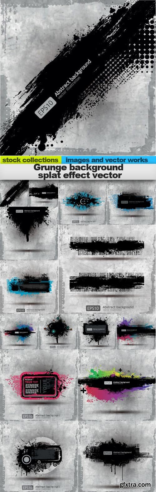 Grunge background splat effect vector, 15 x EPS