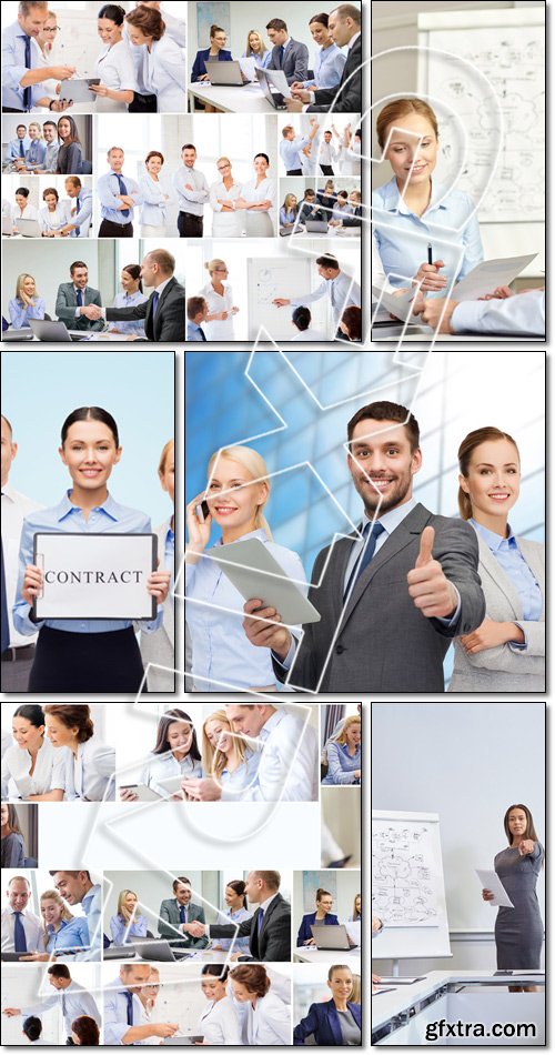 Business peoples, collage with many business people in office - Stock photo