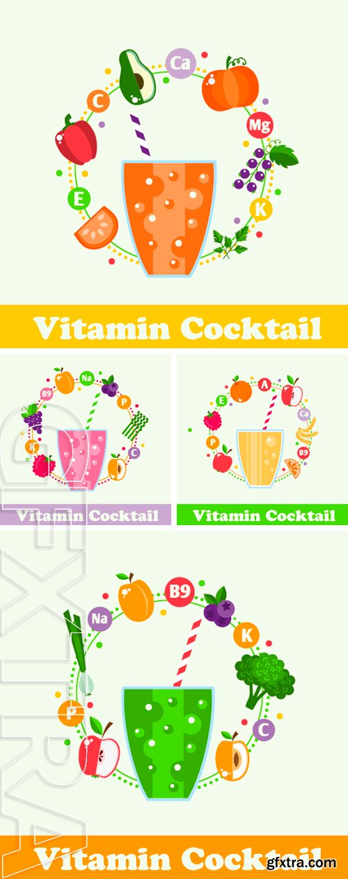 Stock Vectors - Bright smoothie with fruits and vegetables. Illustration in Flat style. Vitamin cocktail recipe healthy lifestyle. vector