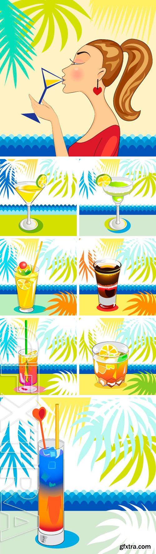 Stock Vectors - Glass with cocktail and palm leafs