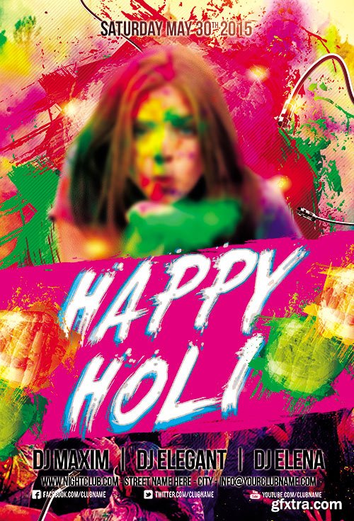 Happy Holi Flyer PSD Template + FB Cover