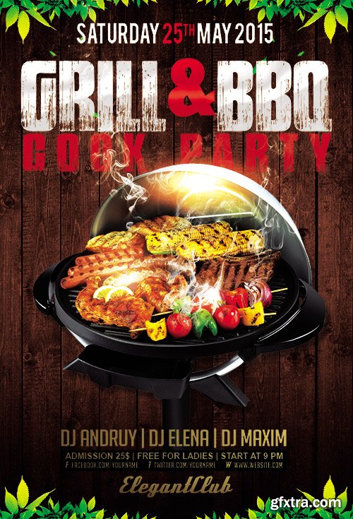 BBQ Party Flyer PSD Template + FB Cover