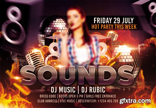 Sounds Flyer Horizontal Flyer PSD Template + FB Cover