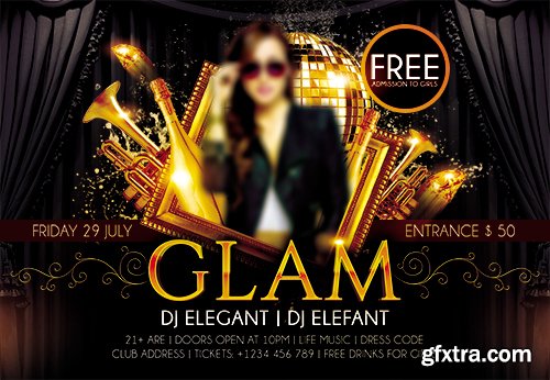 Glam Party Horizontal Flyer PSD Template + FB Cover