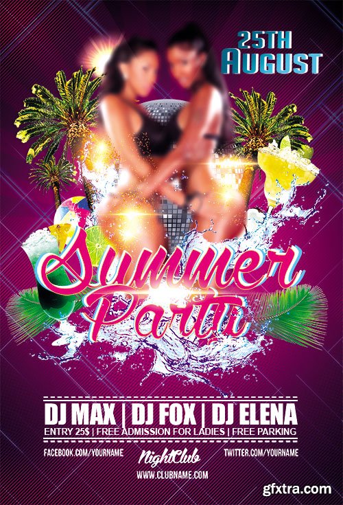 Summer Party Flyer PSD Template + FB Cover
