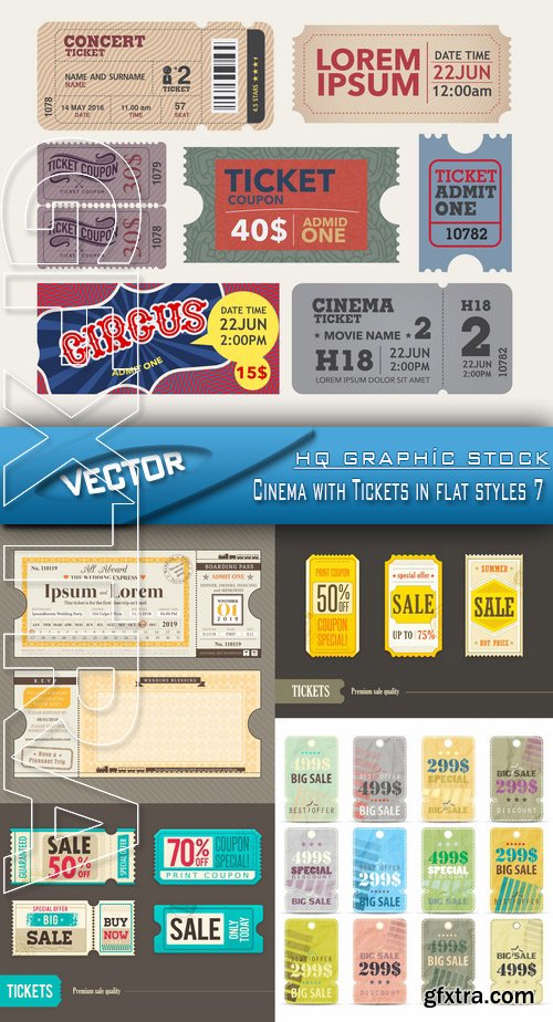Stock Vector - Cinema with Tickets in flat styles 7
