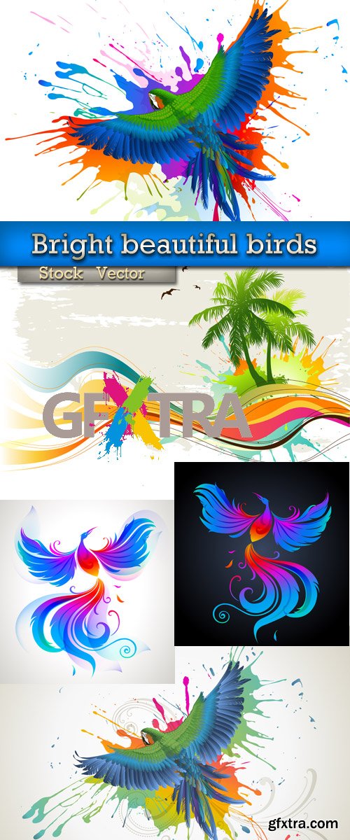 Bright beautiful birds in Vector